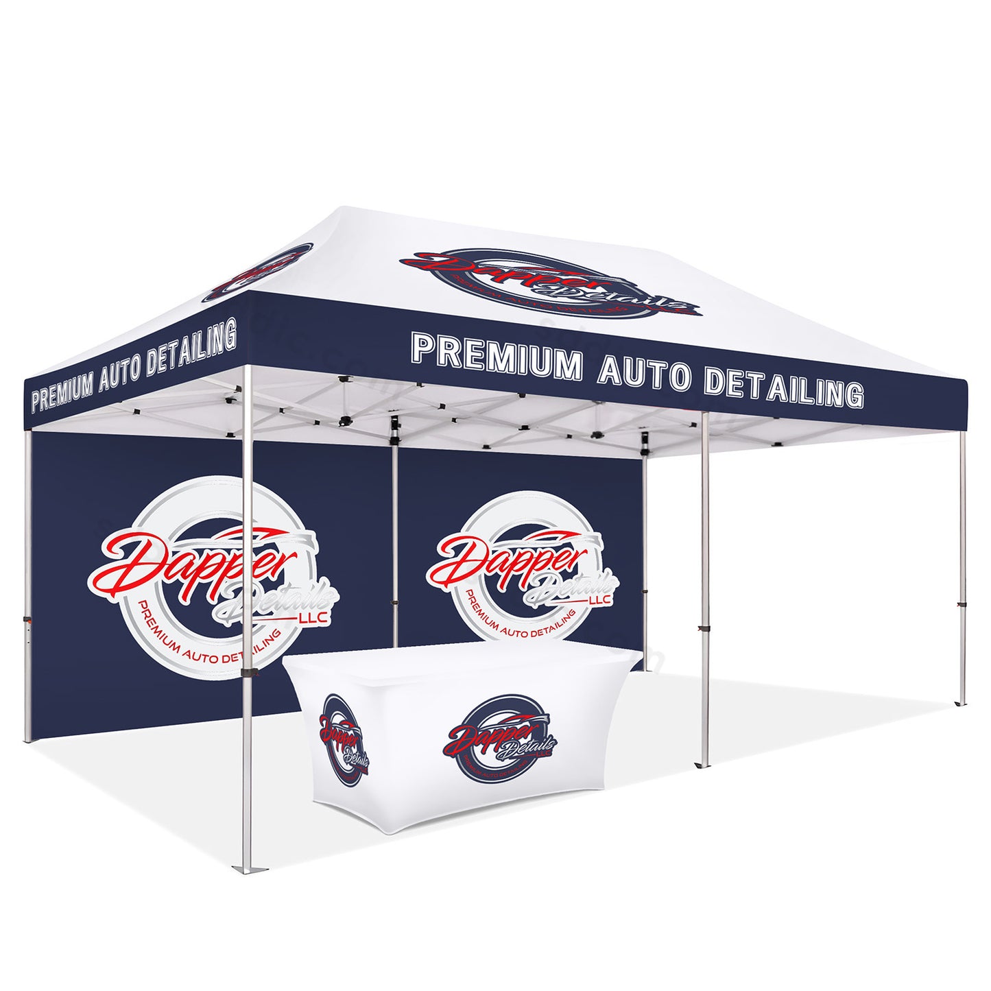Custom Canopy Tent with Back Wall & Table Cover Package