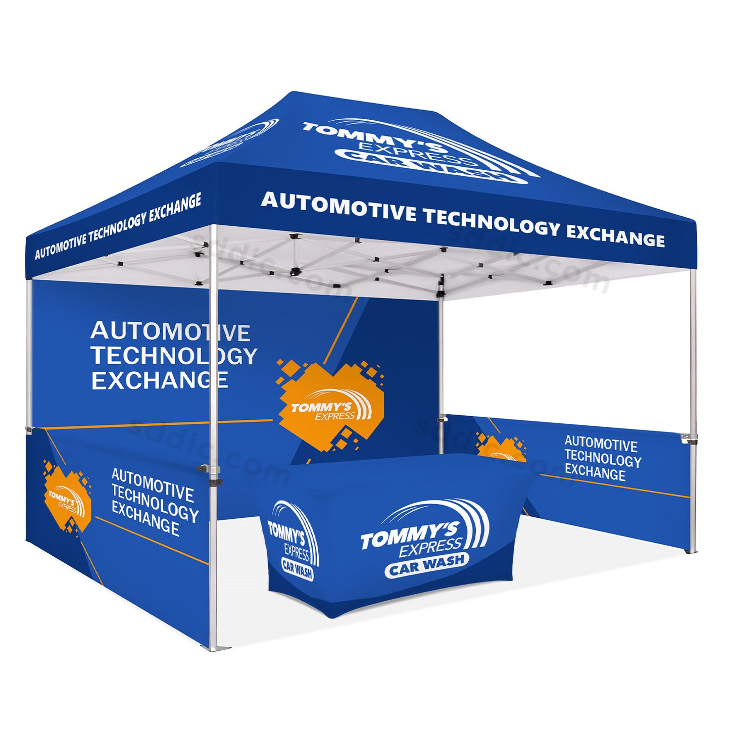 Custom Canopy Tent with Back Wall, Half Side Walls & Table Cover Package
