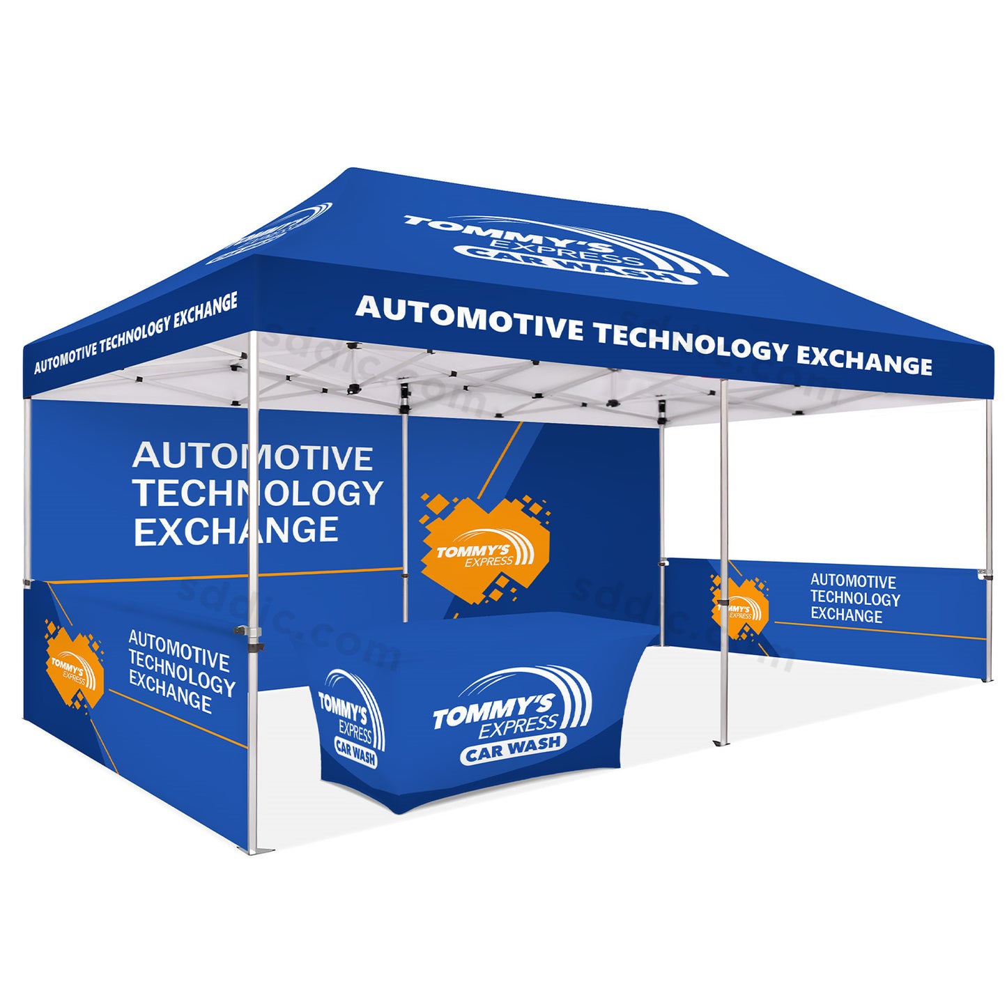 Custom Canopy Tent with Back Wall, Half Side Walls & Table Cover Package