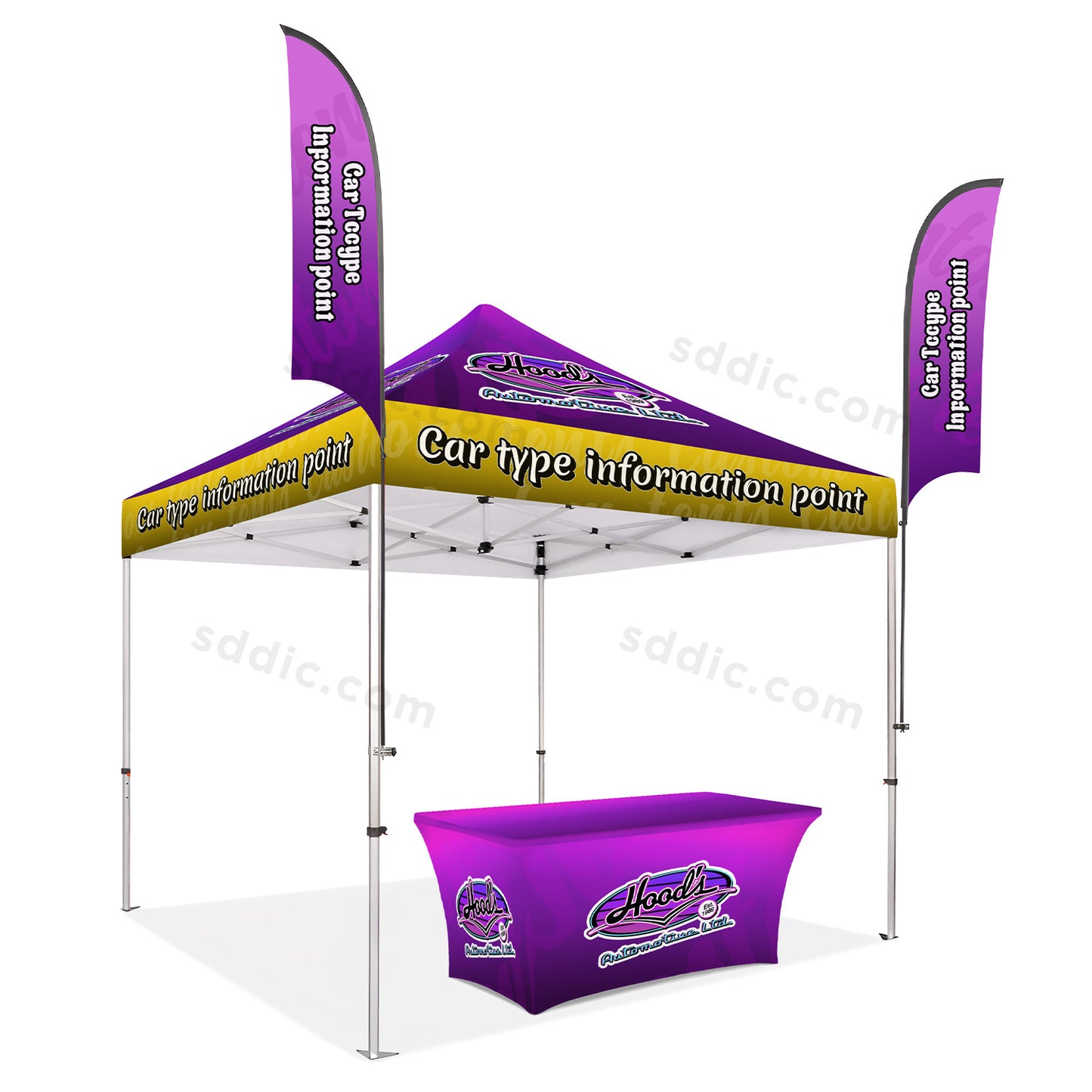 Custom Canopy Tent with Table Cover & Flags Package
