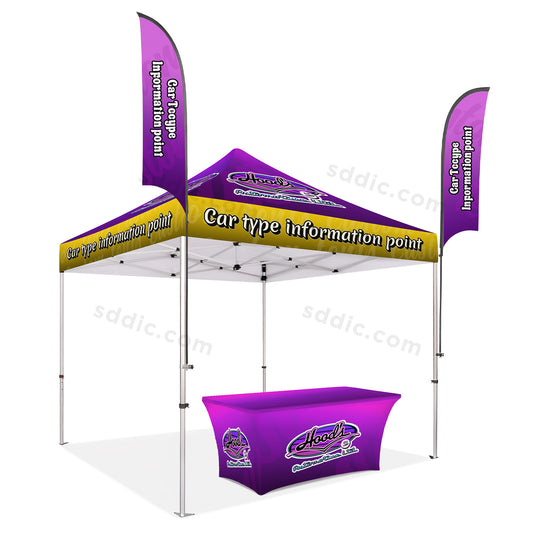 Custom Canopy Tent with Table Cover & Flags Package