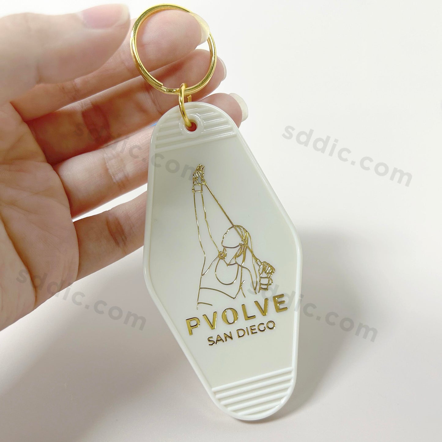Custom Vintage Plastic Gold Foil Keychains Hotel Key Tag For Business