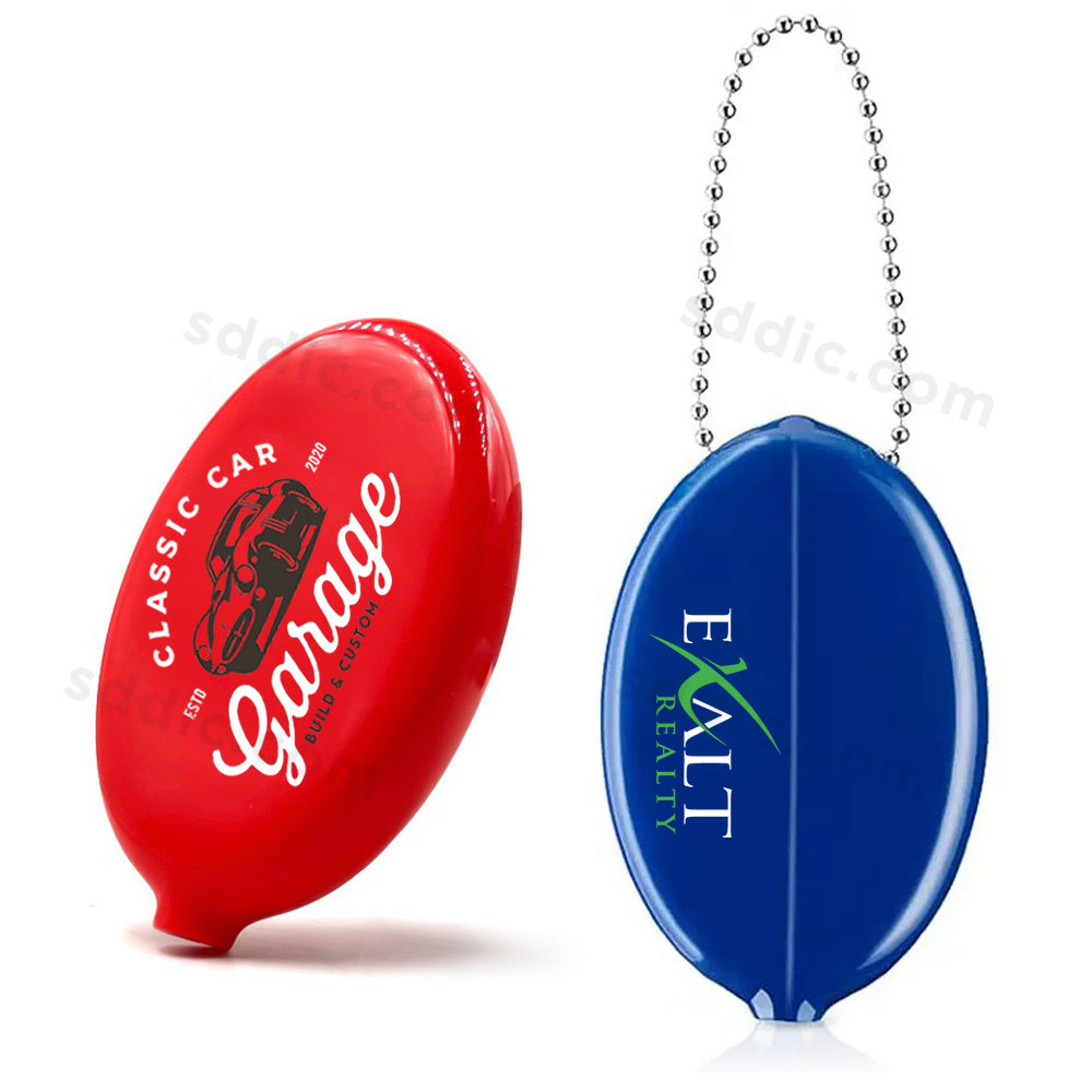 Custom Vintage Oval Squeeze Coin Purse PVC Rubber Coin Pouch Keychain