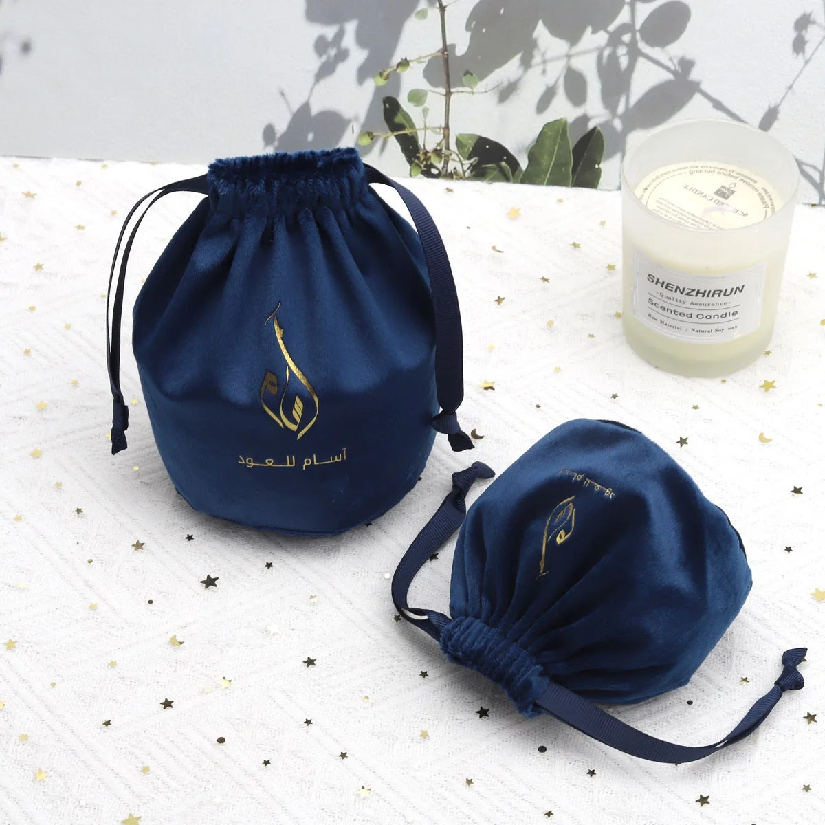 Custom Round Bottom Velvet Drawstring Pouch for Candles & Cosmetics