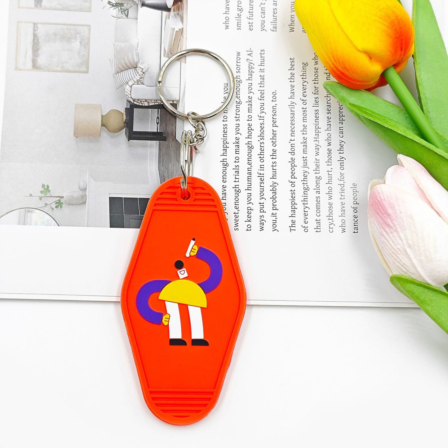 Custom 2D Soft PVC Rubber Hotel Motel Keychain Retro Key Tag For Gift