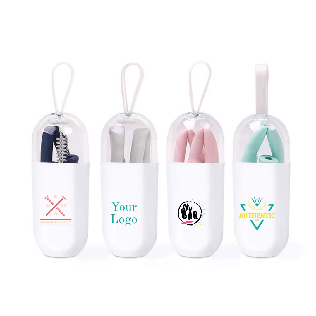 Customized Food Grade Silicone Collapsible Straw Set