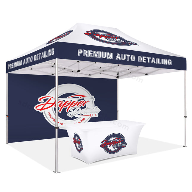 Custom Canopy Tent with Back Wall & Table Cover Package