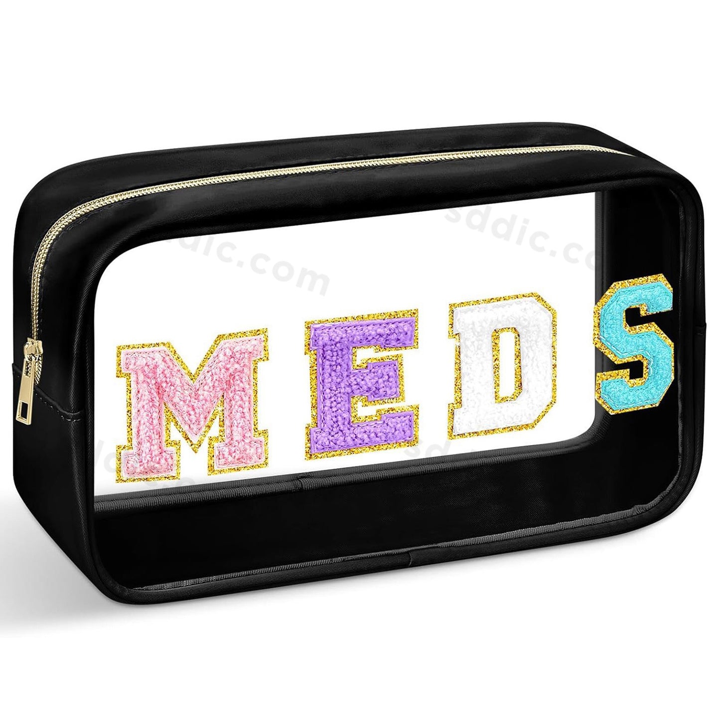MEDS Chenille Letter Clear Makeup Bags Portable Travel Medicine Pouch