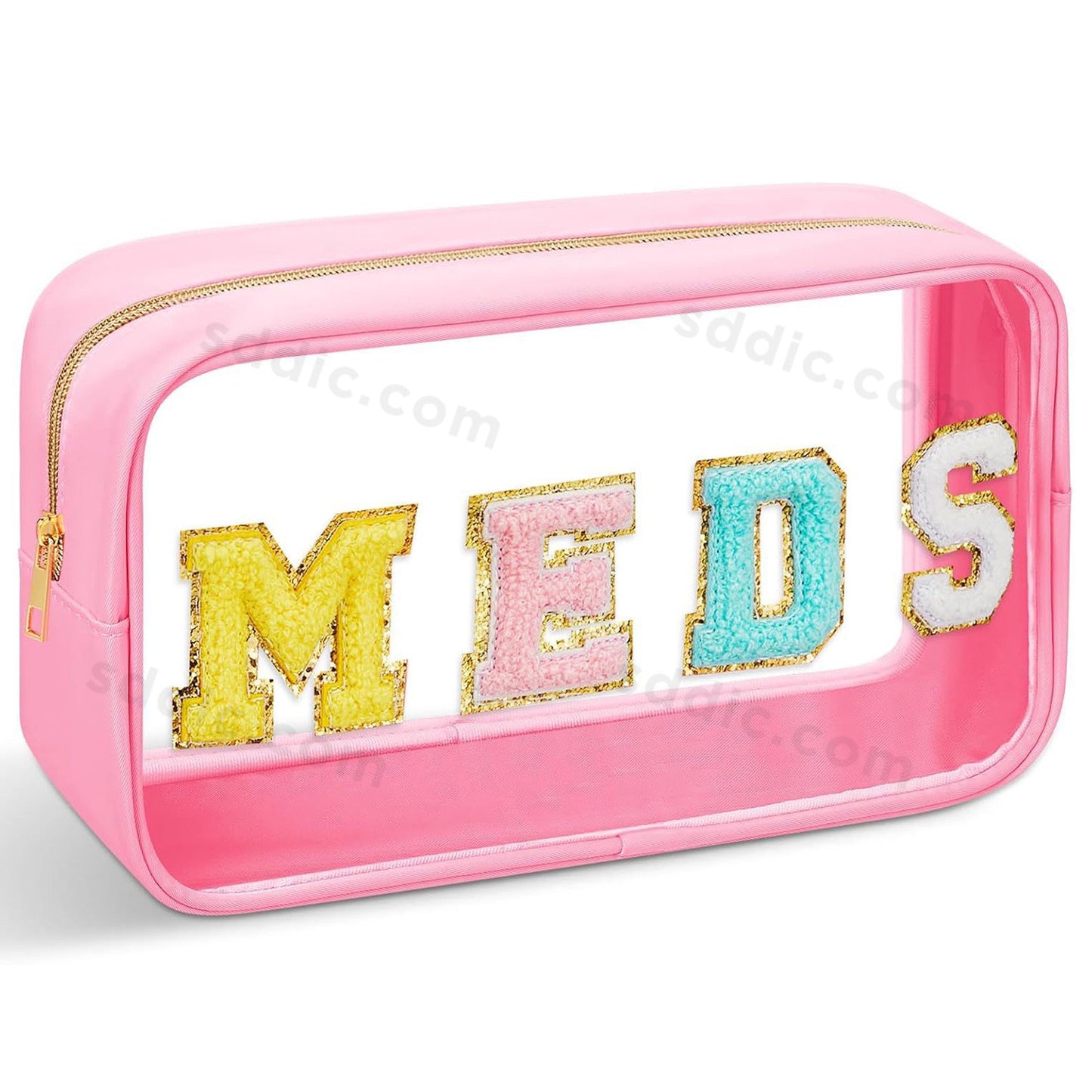 MEDS Chenille Letter Clear Makeup Bags Portable Travel Medicine Pouch