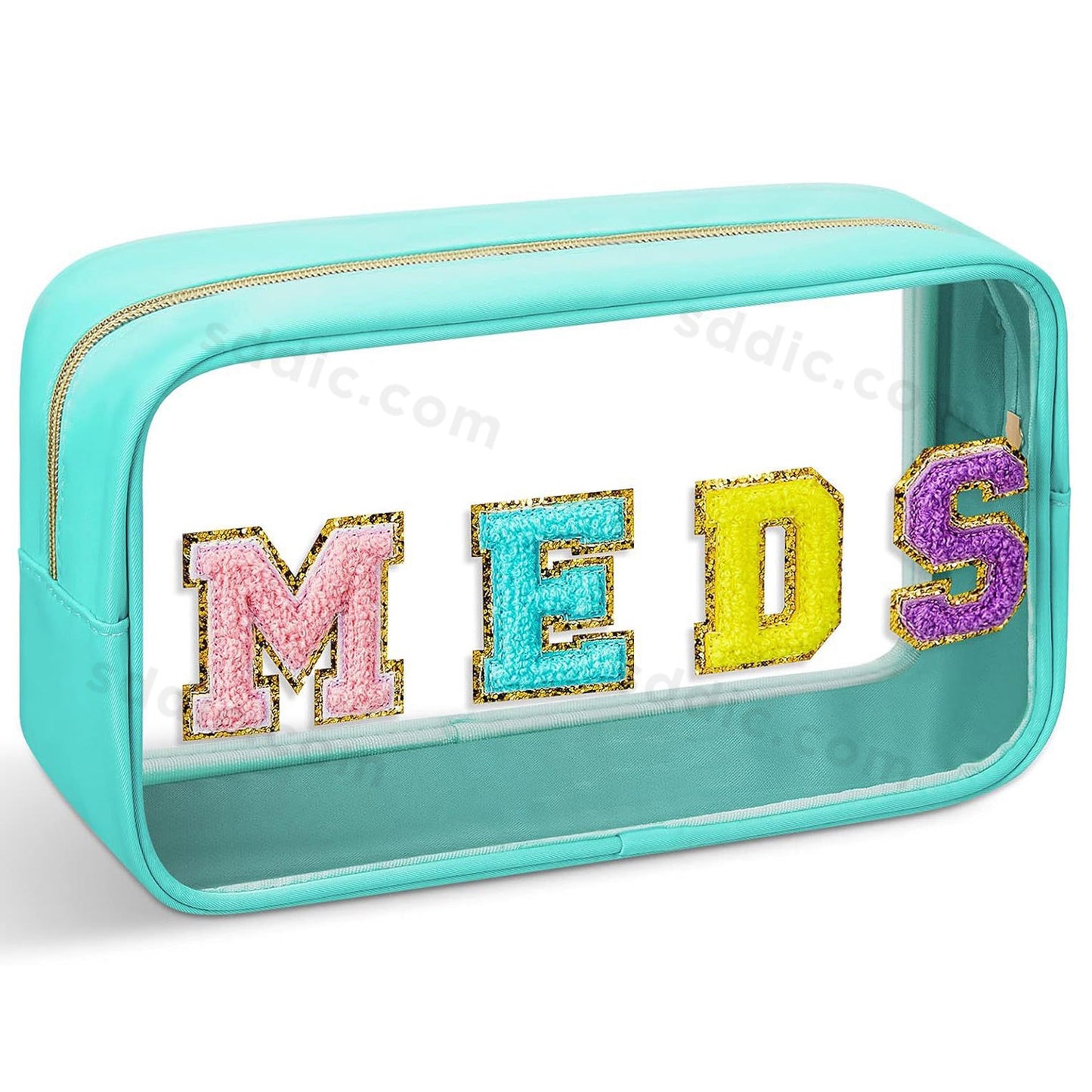 MEDS Chenille Letter Clear Makeup Bags Portable Travel Medicine Pouch