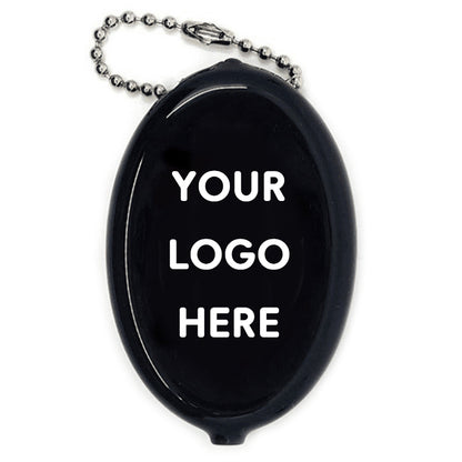 Custom Printed PVC Rubber Squeeze Coin Purse Oval Coin Holder Pouch with Chain