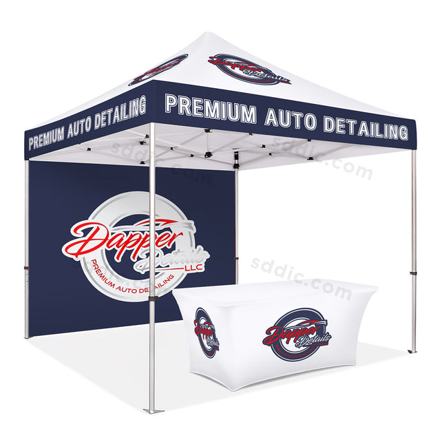 10x10 Custom Canopy Tent with Back Wall & Table Cover Heavy Duty Waterproof Promotional Canopies