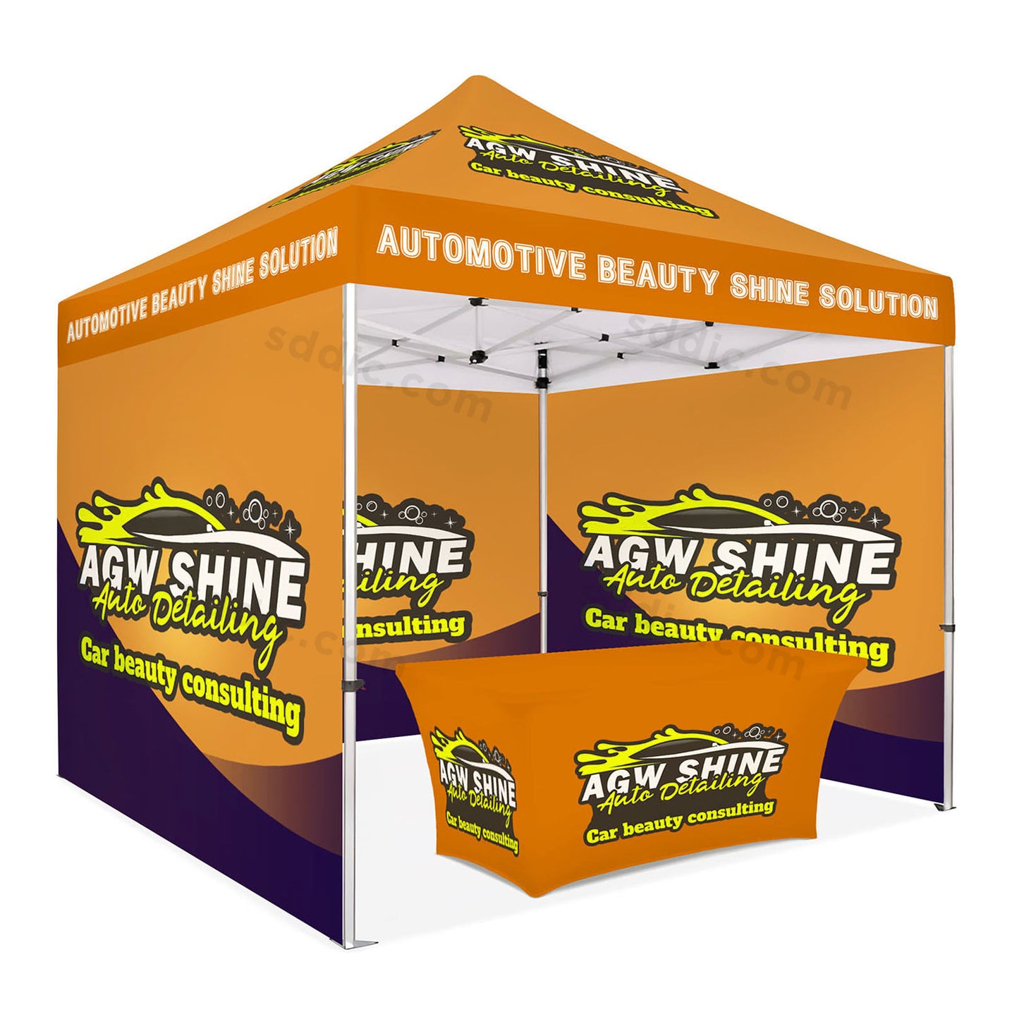 Custom Canopy Tent with Back Wall, Full Side Walls & Table Cover Package
