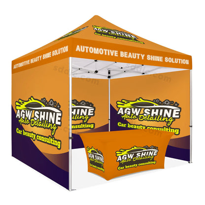 Custom Canopy Tent with Back Wall, Full Side Walls & Table Cover Package