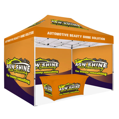 Custom Canopy Tent with Back Wall, Full Side Walls & Table Cover Package