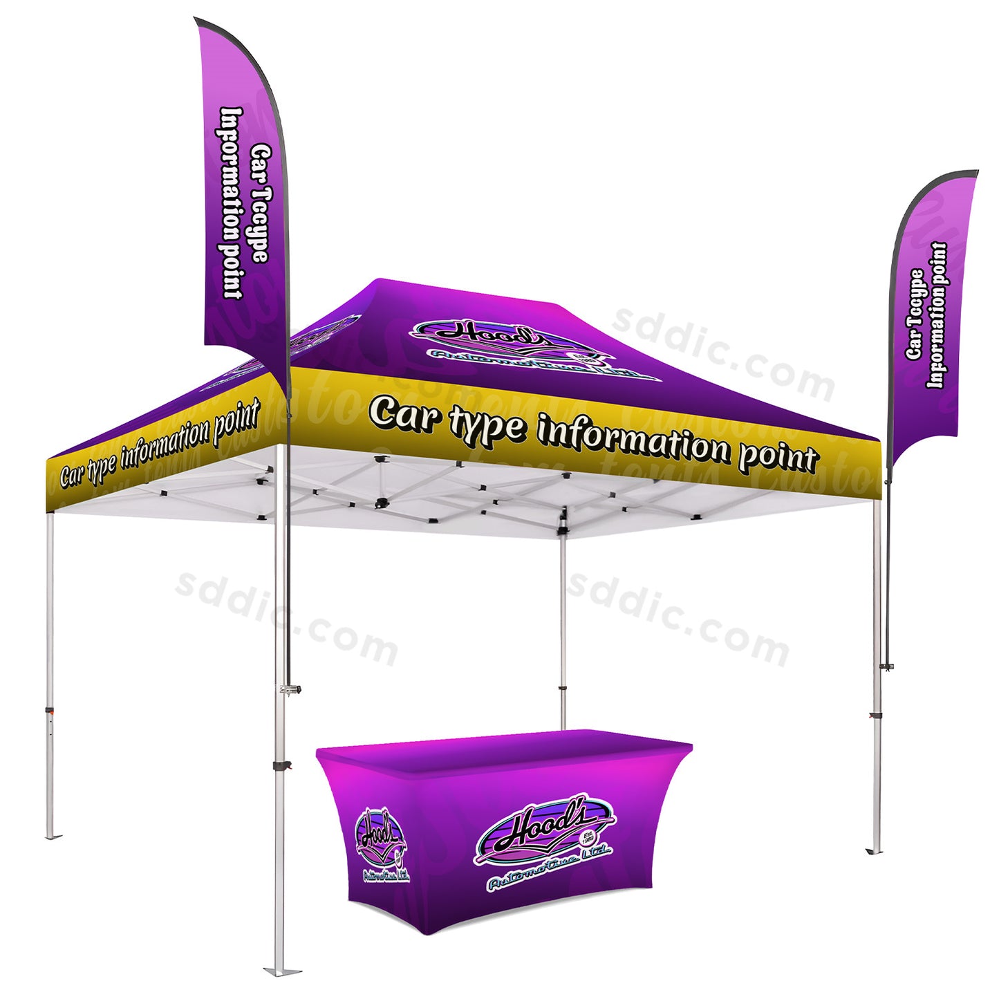Custom Canopy Tent with Table Cover & Flags Package