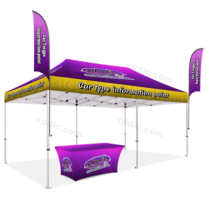 Custom Canopy Tent with Table Cover & Flags Package