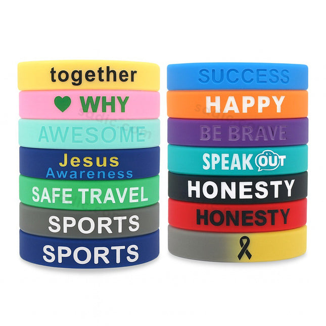 Custom Debossed Color Filled Silicone Wristbands & Rubber Bracelets