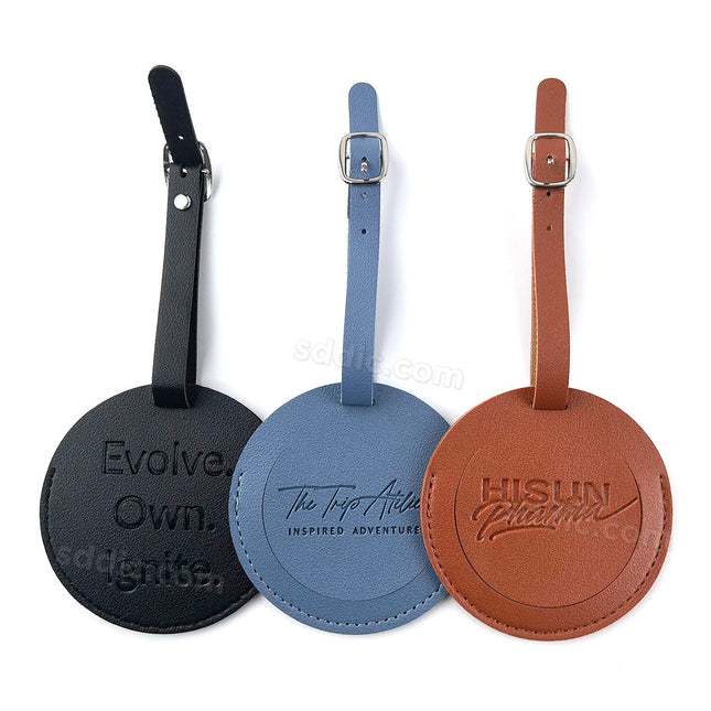 Custom Round PU Leather Luggage Tags Travel Gift with Debossed Logo