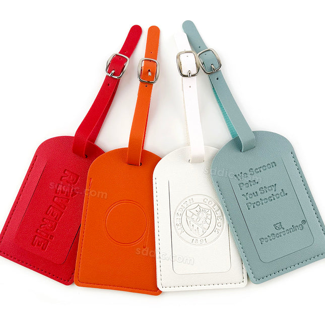 Custom PU Leather Luggage Tags Travel Bag Tags with Debossed Logo