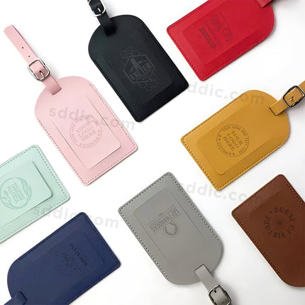 Custom PU Leather Luggage Tags Travel Bag Tags with Debossed Logo