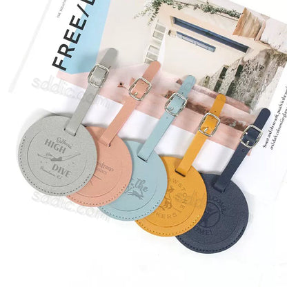 Custom Round PU Leather Luggage Tags Travel Gift with Debossed Logo
