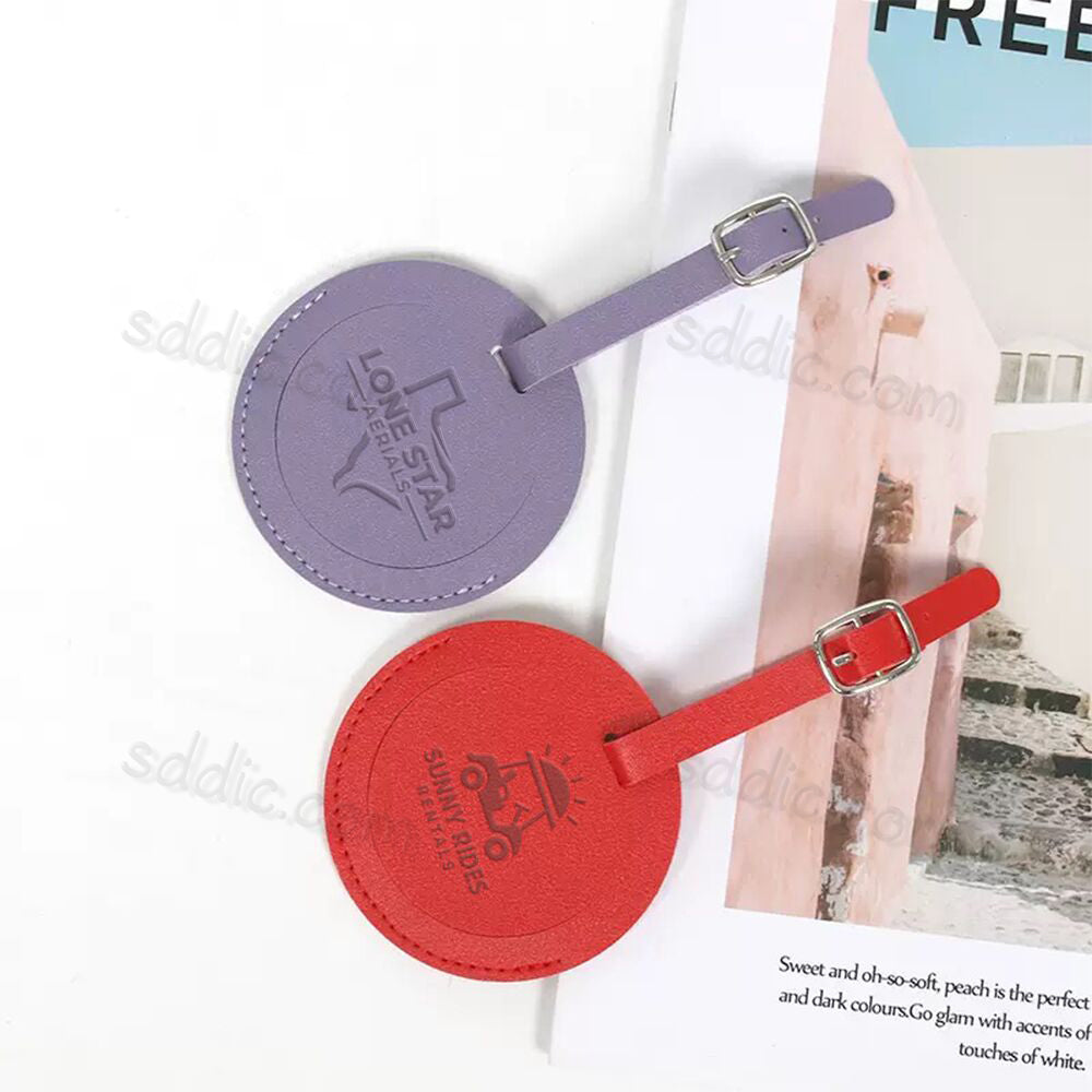 Custom Round PU Leather Luggage Tags Travel Gift with Debossed Logo