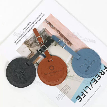 Custom Round PU Leather Luggage Tags Travel Gift with Debossed Logo