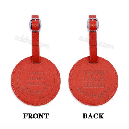 Custom Round PU Leather Luggage Tags Travel Gift with Debossed Logo