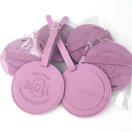Custom Round PU Leather Luggage Tags Travel Gift with Debossed Logo