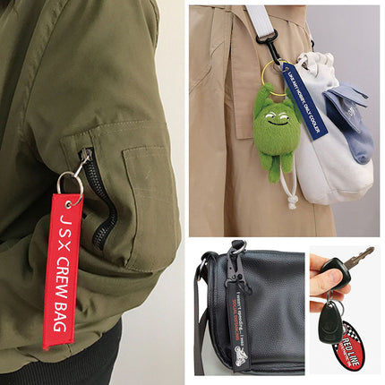 Custom Brand Logo Embroidered Key Tag Remove Before Flight Keychains
