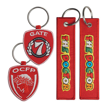Custom Brand Logo Embroidered Key Tag Remove Before Flight Keychains