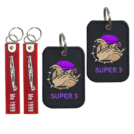 Custom Brand Logo Embroidered Key Tag Remove Before Flight Keychains