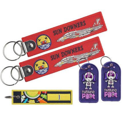 Custom Brand Logo Embroidered Key Tag Remove Before Flight Keychains