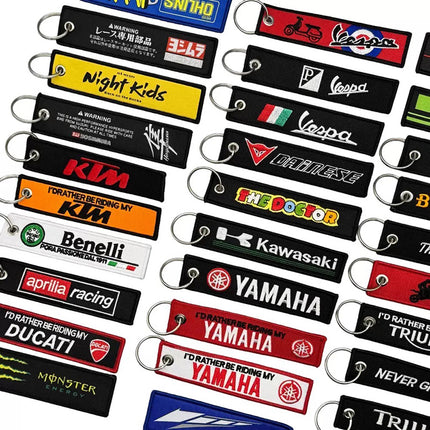 Custom Brand Logo Embroidered Key Tag Remove Before Flight Keychains