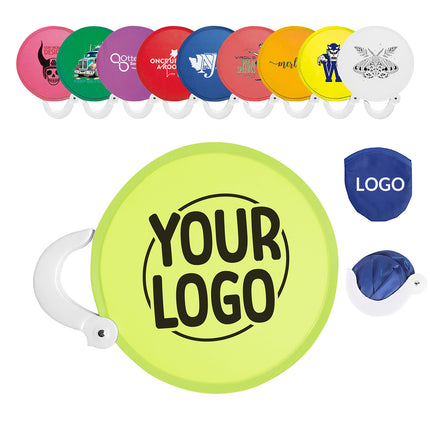 Custom Logo Folding Flying Disc Fan – Nylon Round Hand Fan with Handle