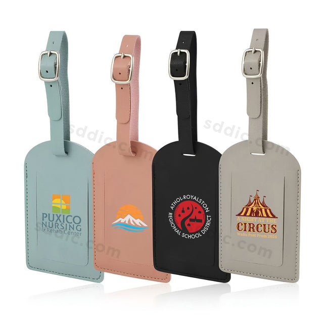 Custom Printed Logo PU Leather Luggage Tags Travel Bag Tags for Gifts