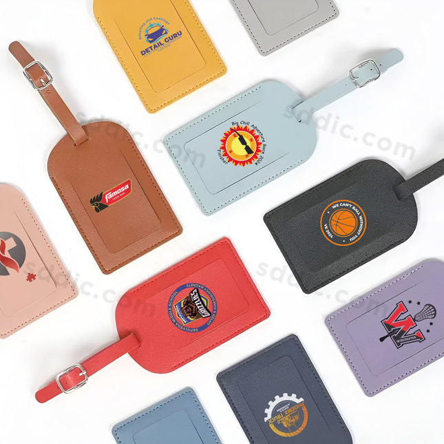 Custom Printed Logo PU Leather Luggage Tags Travel Bag Tags for Gifts