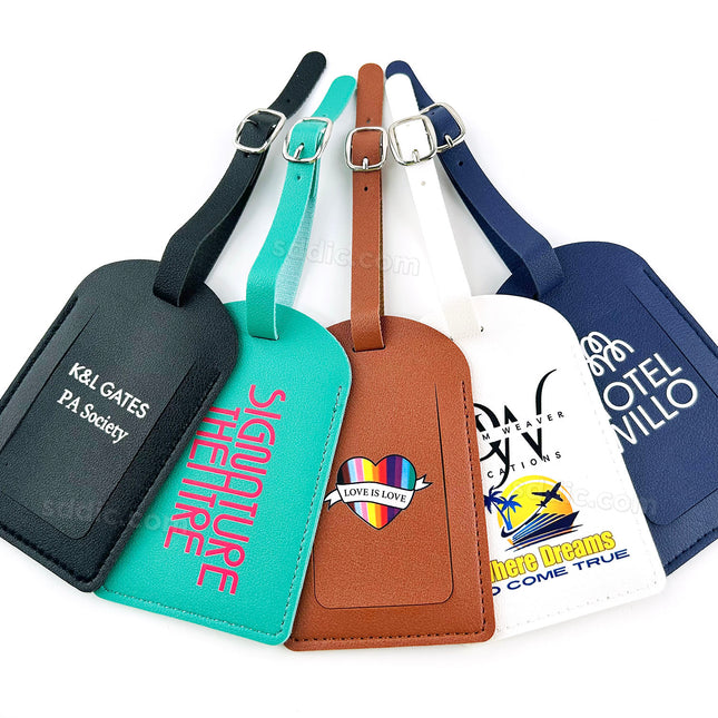 Custom Printed Logo PU Leather Luggage Tags Travel Bag Tags for Gifts