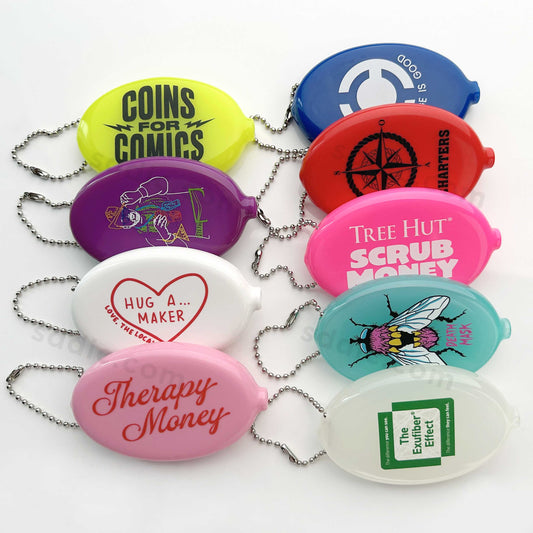 Custom Vintage Oval Squeeze Coin Purse PVC Rubber Coin Pouch Keychain