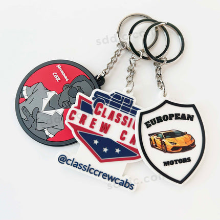 Custom Bulk 2D Die Cut PVC Rubber Keychains For Promo Gift