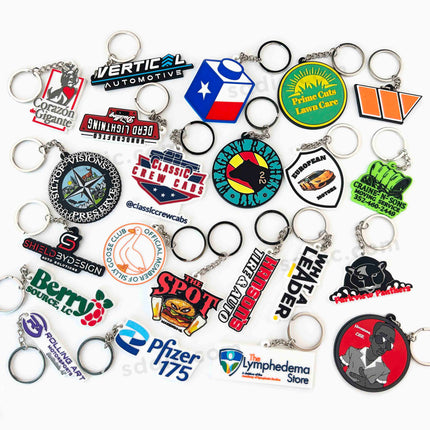 Custom Bulk 2D Die Cut PVC Rubber Keychains For Promo Gift