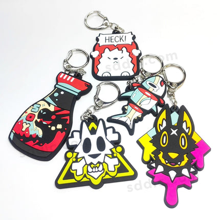 Custom Bulk 2D Die Cut PVC Rubber Keychains For Promo Gift