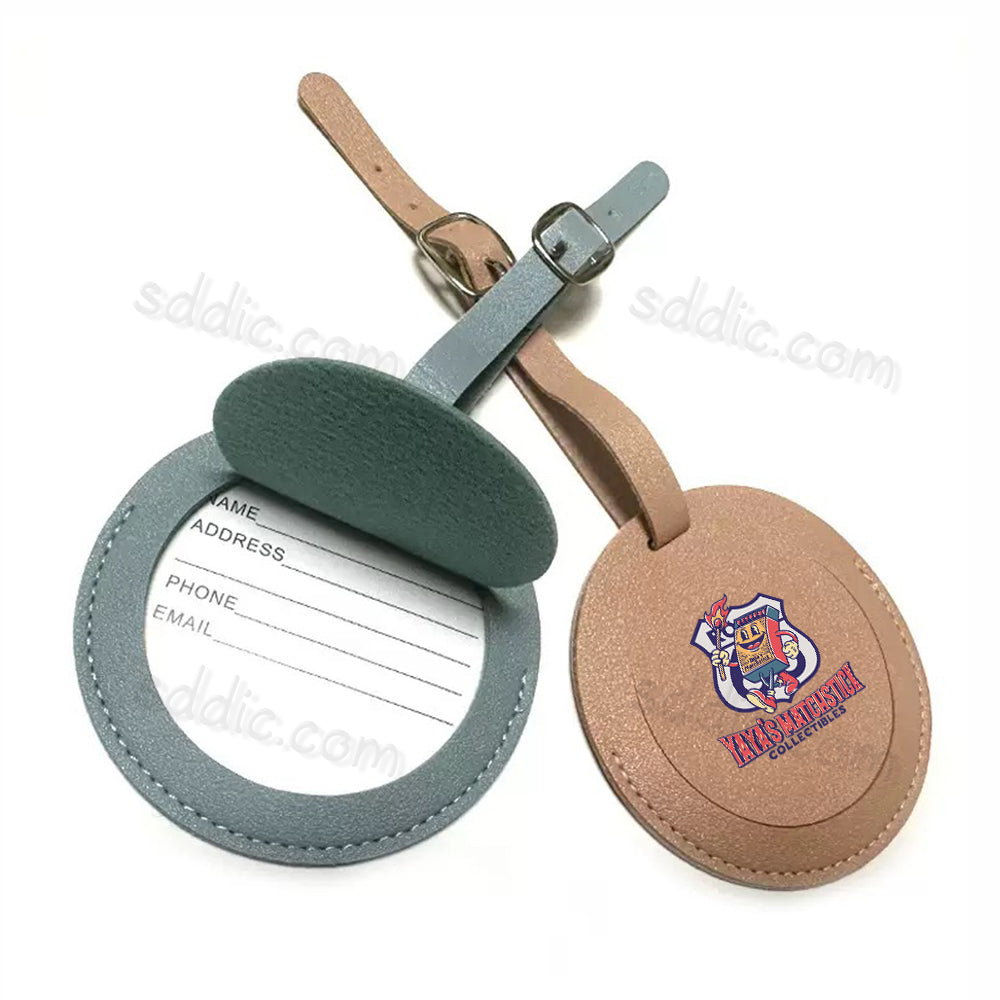Custom Printed Round PU Leather Luggage Tags Travel Suitcase Bag Tags
