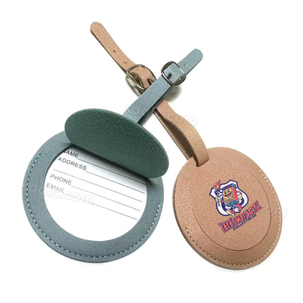 Custom Printed Round PU Leather Luggage Tags Travel Suitcase Bag Tags