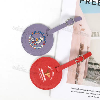 Custom Printed Round PU Leather Luggage Tags Travel Suitcase Bag Tags