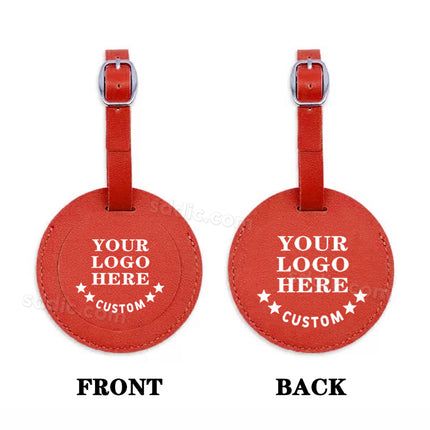 Custom Printed Round PU Leather Luggage Tags Travel Suitcase Bag Tags