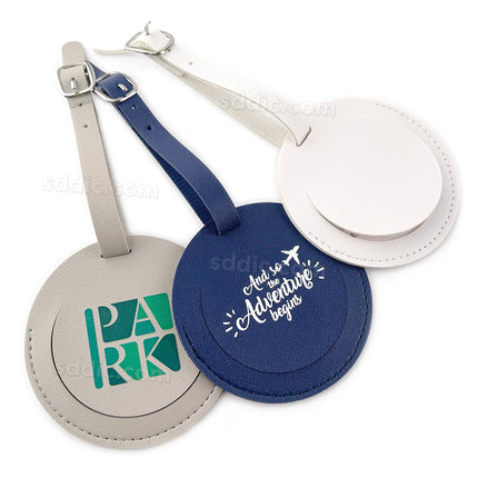 Custom Printed Round PU Leather Luggage Tags Travel Suitcase Bag Tags