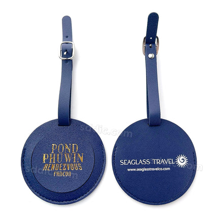 Custom Printed Round PU Leather Luggage Tags Travel Suitcase Bag Tags