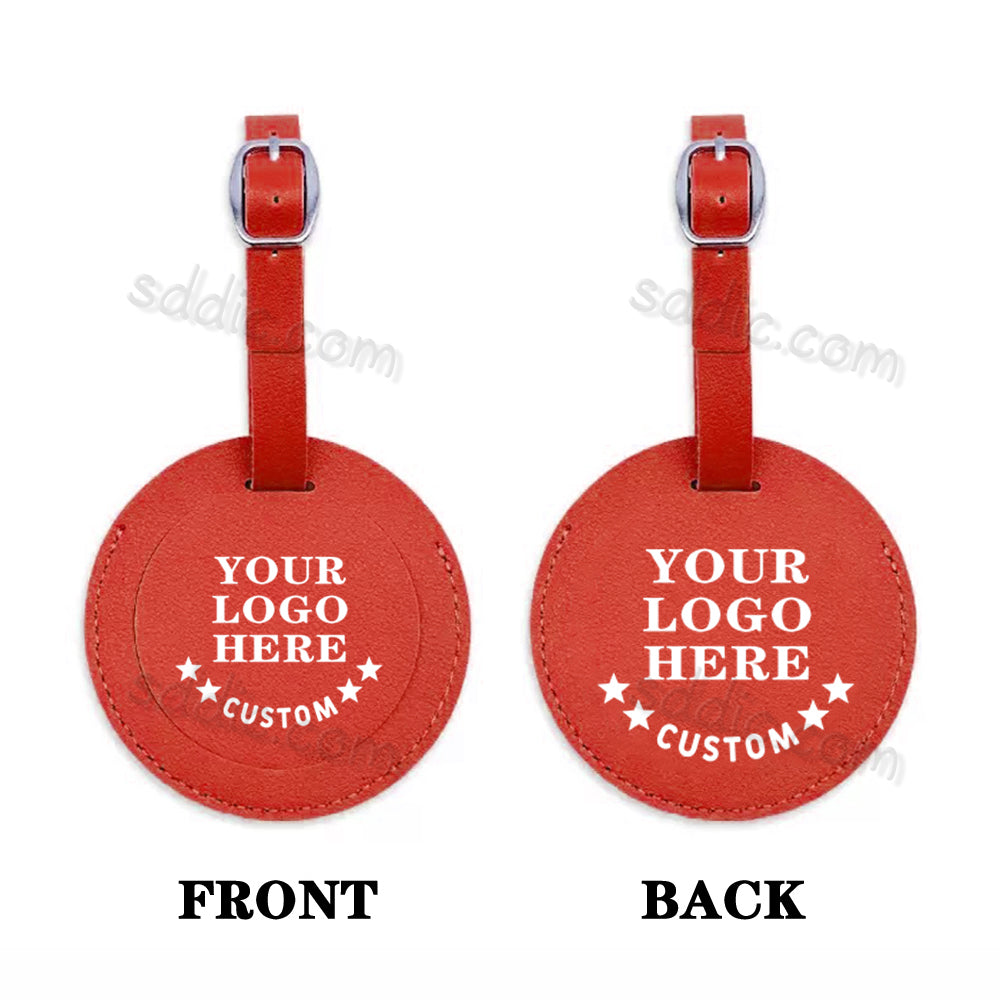 Custom Printed Round PU Leather Luggage Tags Travel Suitcase Bag Tags